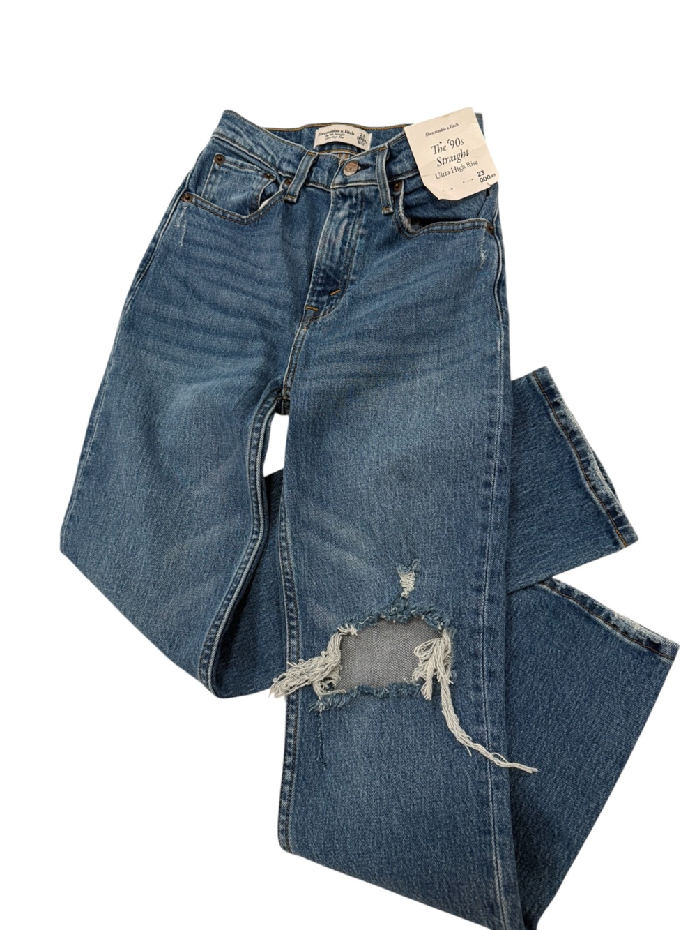 Abercrombie & Fitch NWT Faded Blue Straight-Leg Jeans with Knee Distress